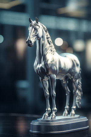 Horse statuette on the pedestal. 3d renderingの素材