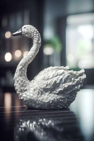 Swan sculpture on the table in the office. 3d renderingの素材