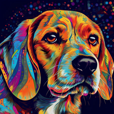 Beagle dog portrait with colorful background. Vector illustration for your designの素材