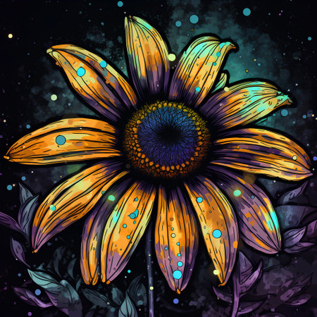 Sunflower. Vector illustration on a cosmic background. Hand drawn.の素材