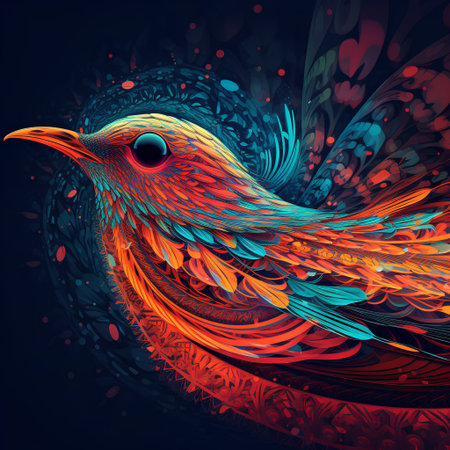 Colorful bird on abstract background. Psychedelic vector illustration.の素材