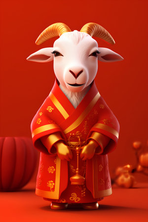 Happy Chinese New Year. Year of the Goat. 3D illustrationの素材