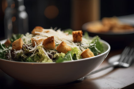 Fresh caesar salad with parmesan cheese and croutonsの素材