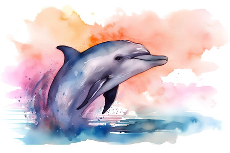 Watercolor illustration of a dolphin. Hand drawn watercolor illustration.の素材