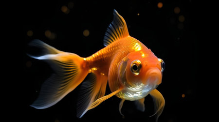 Goldfish in the aquarium on a black background. 3d renderの素材