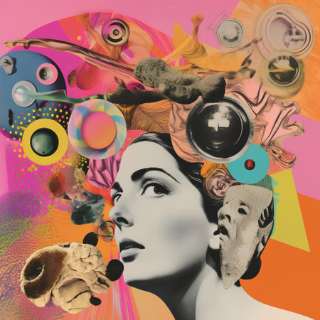 Portrait of beautiful woman with creative make-up. Art collage.の素材