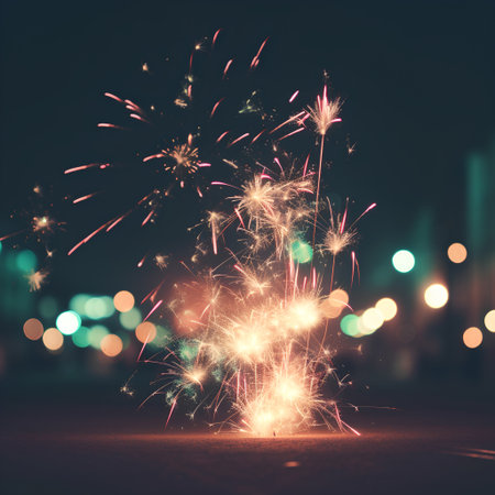 Colorful fireworks on the background of the night city and bokehの素材