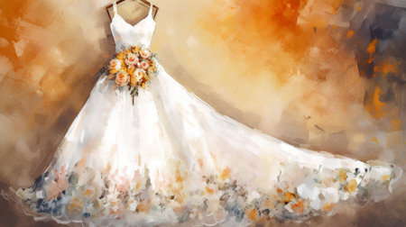 Wedding dress on a mannequin. Watercolor paintingの素材