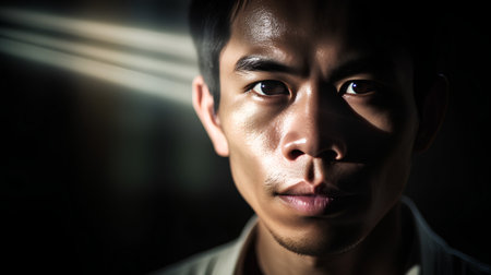 Portrait of a young asian man looking at the camera.の素材