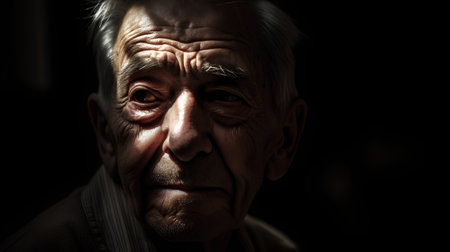 Portrait of an elderly man with a sad expression on his faceの素材
