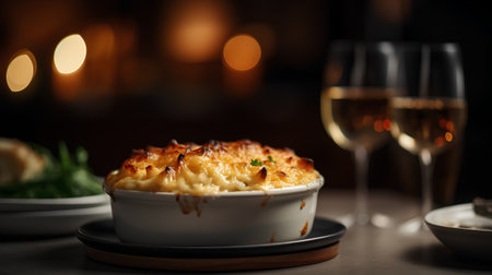 Cottage cheese casserole with mushrooms on a dark background.の素材