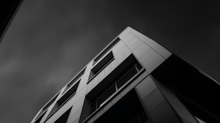 Modern office building in black and white. 3d render illustration.の素材