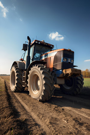Agricultural tractor on the field. Tractor in the fieldの素材