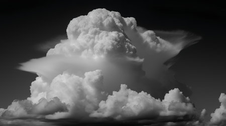 3D illustration of a big cloud in the dark sky. Monochromeの素材