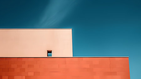 Modern architecture, detail of the facade of a modern building, blue sky backgroundの素材