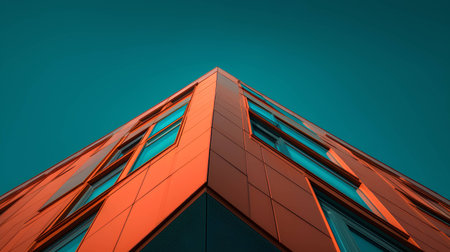 Abstract architectural background. Modern office building with glass facade. 3d render illustrationの素材