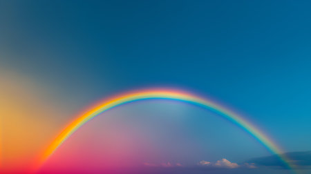 Rainbow with clouds in the blue sky. 3d illustration.の素材