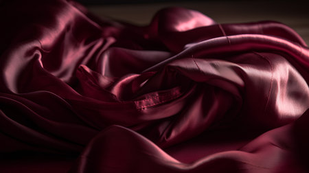 Red satin fabric, close-up, soft focus, abstract backgroundの素材