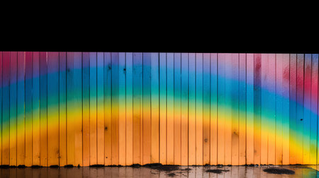Rainbow painted on wooden wall. Rainbow painted on wood background.の素材