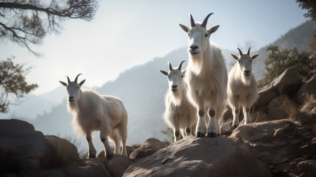 mountain goats in Sierra Nevada, California, United States of Americaの素材