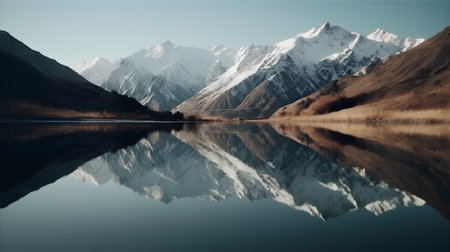 Mountains reflected in the lake, South Island, New Zealand.の素材