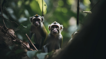 Monkeys in the jungle. Cute monkey in the nature.の素材