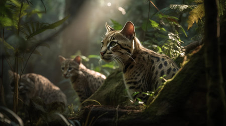 Serval cat in the jungle. Wildlife scene from nature. Animal in the wild.の素材