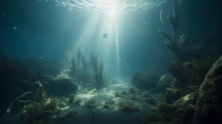 Underwater view of the coral reef. Underwater world. 3d renderの素材