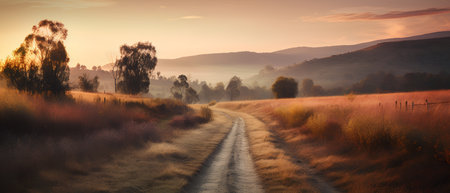 Foggy autumn morning in the mountains. Carpathians, Ukraine, Europeの素材