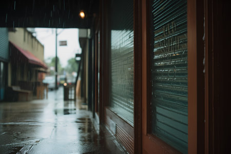 Rainy day in the city. Rainy weather in the town.の素材