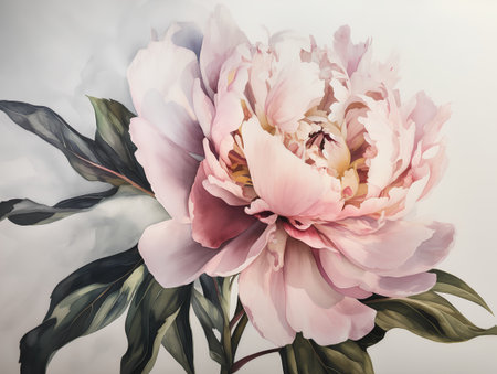 Beautiful peony flowers on white background. Vintage toned.の素材