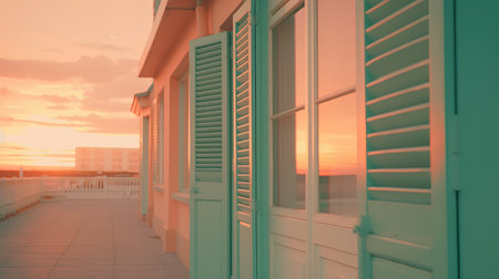 Beach huts on the beach at sunset. 3d renderingの素材