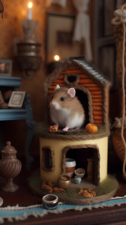 Cute little hamster in a toy house. Animal theme.の素材