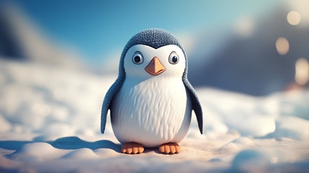 Penguin on the snow in the winter. 3d renderの素材