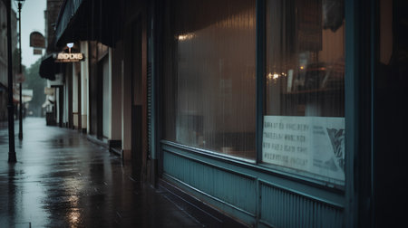 Cafe in the rain. Rainy day in the city.の素材