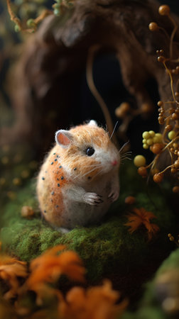 Cute little hamster on moss in the forest. Christmas decorationの素材