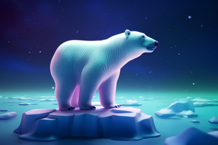 3d render of a polar bear on the ice at night.の素材