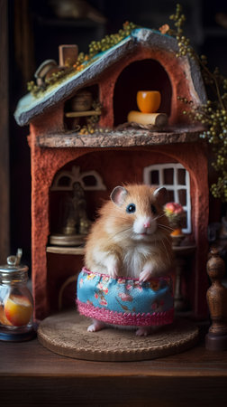 Hamster on the background of the house in the old style.の素材