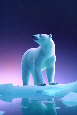 Polar bear on the ice in the starry sky. 3d illustrationの素材