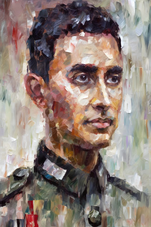Portrait of a man in a military uniform. Oil painting.の素材
