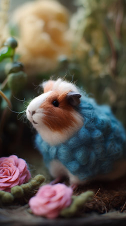 Cute little guinea pig with handmade crocheted toy.の素材