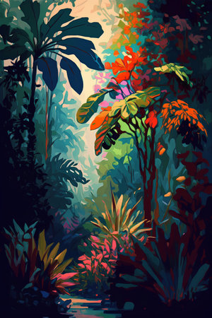Tropical forest background. Colorful vector illustration for your designの素材