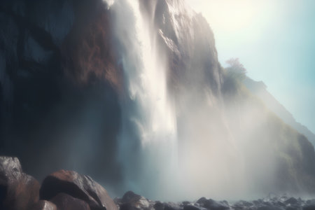 Waterfall in the mountains. Landscape with waterfalls and rocksの素材