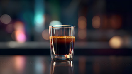 Cocktail in a shot glass on a blurred background. 3d renderingの素材
