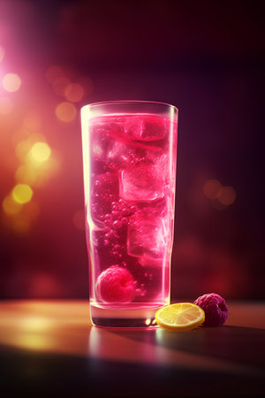 Cocktail with lemon and raspberries. 3d renderの素材
