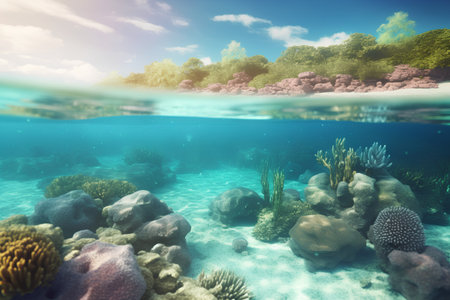 Underwater view of beautiful coral reef in tropical sea. 3d renderの素材