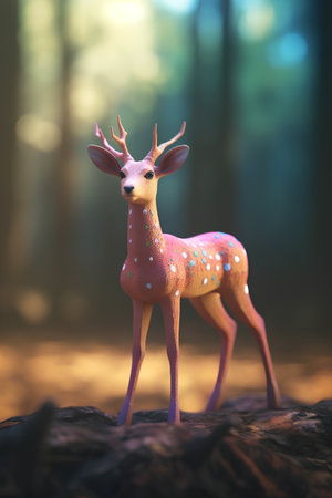 Deer figurine in the forest. 3D illustration. Vintage style.の素材