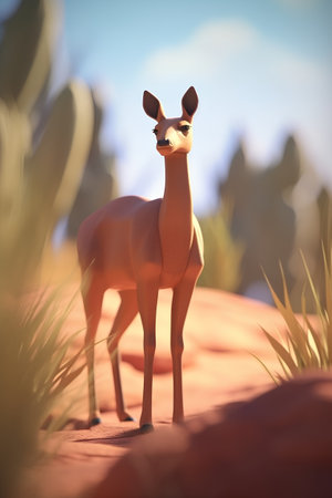 Guanaco in the desert of Namibia. 3d renderの素材