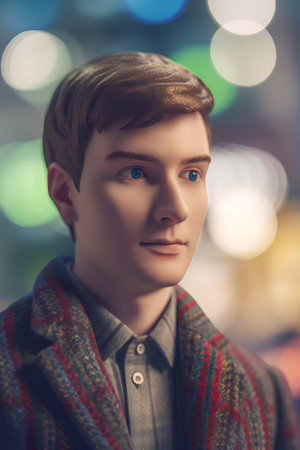 Portrait of a handsome young man wearing a checkered jacketの素材