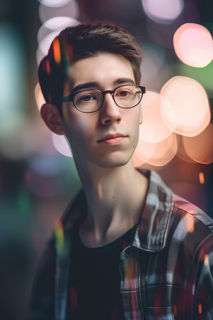 Portrait of a handsome young man in glasses and plaid shirtの素材
